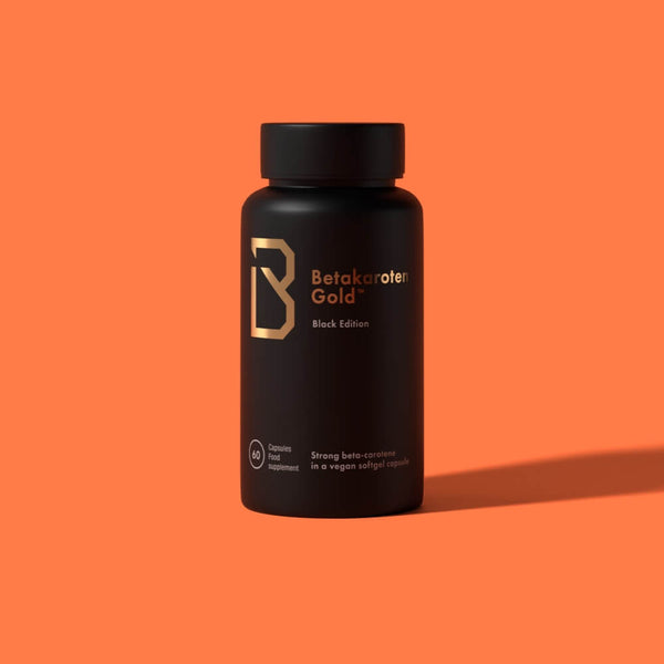 Betakaroten Gold Black, bottle of 60 vegan beta-carotene softgels